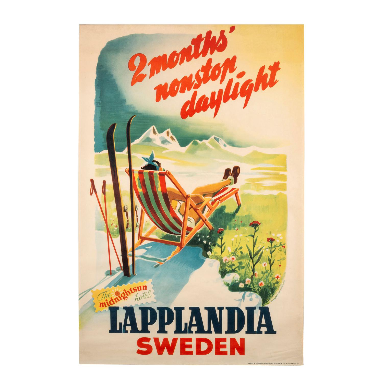 [TRAVEL POSTERS]. NORDGREN, artist. Lapplandia . Sweden: Hedbergs Reklam, Boras Kliche & Litografiska, [ca 1952].