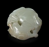 A Carved White Jade 'Double Badgers' Group