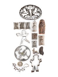 Sixteen Tin and Copper Figural Cookie Cutters and Candy Molds
