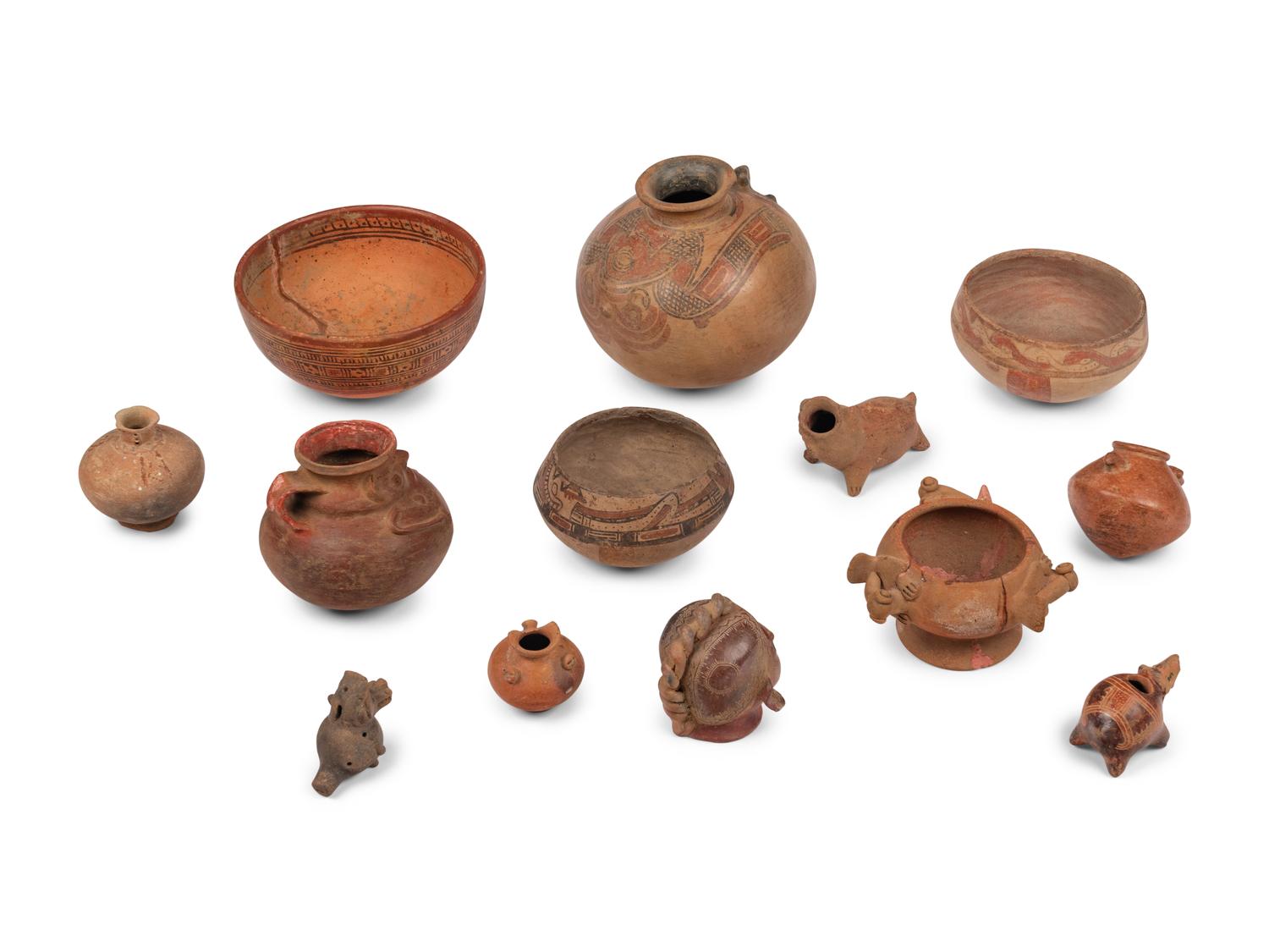 Thirteen Costa Rican Figural and Polychrome Vessels