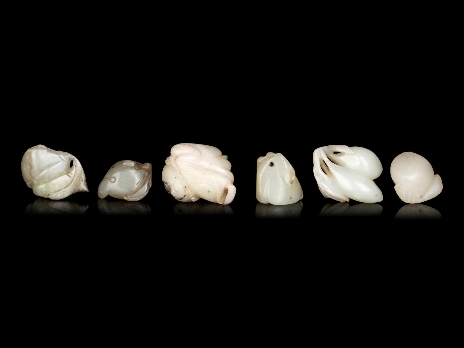Six Chinese Celadon Jade Carvings of Peaches