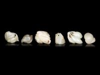 Six Chinese Celadon Jade Carvings of Peaches