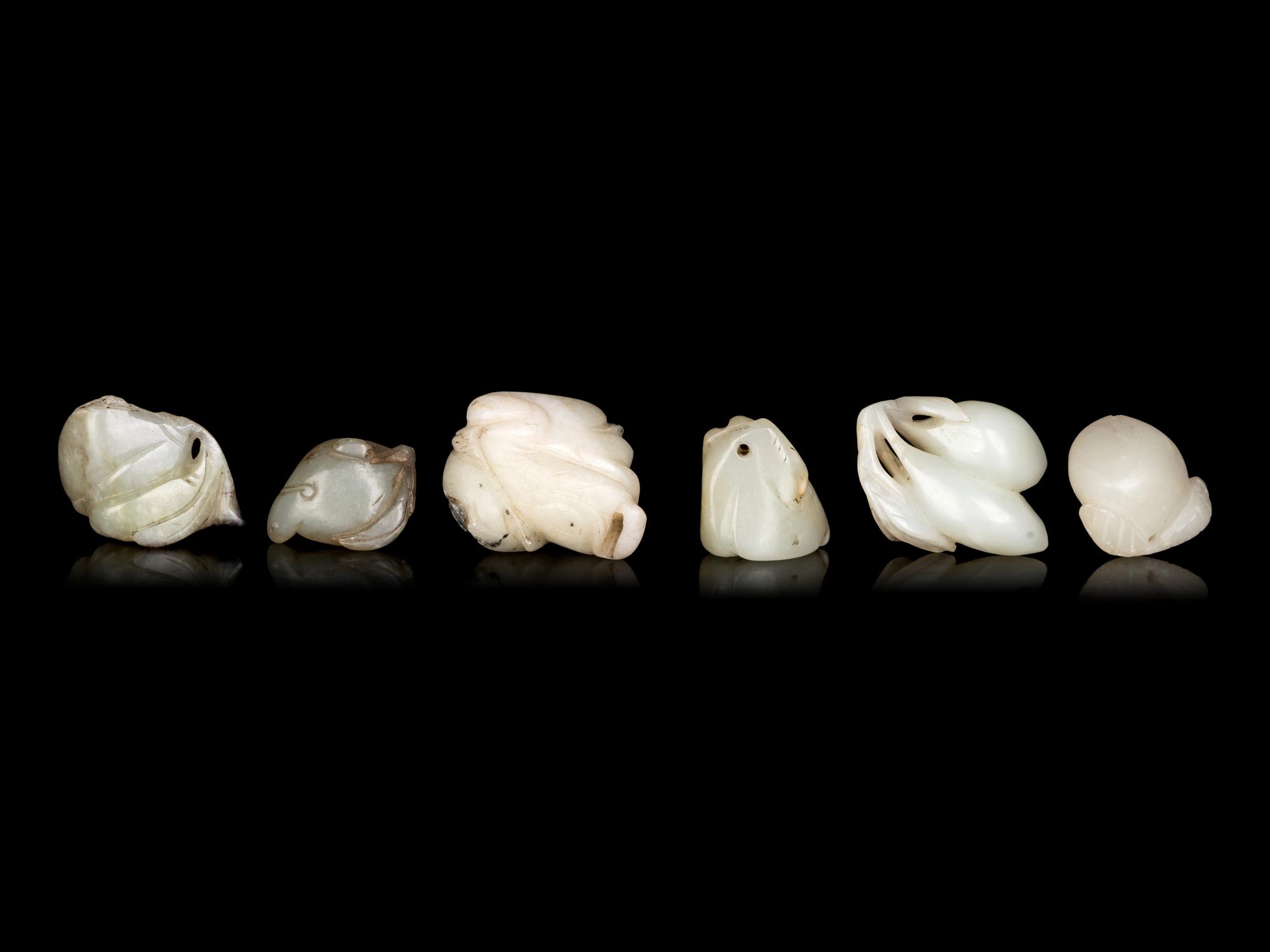Six Chinese Celadon Jade Carvings of Peaches