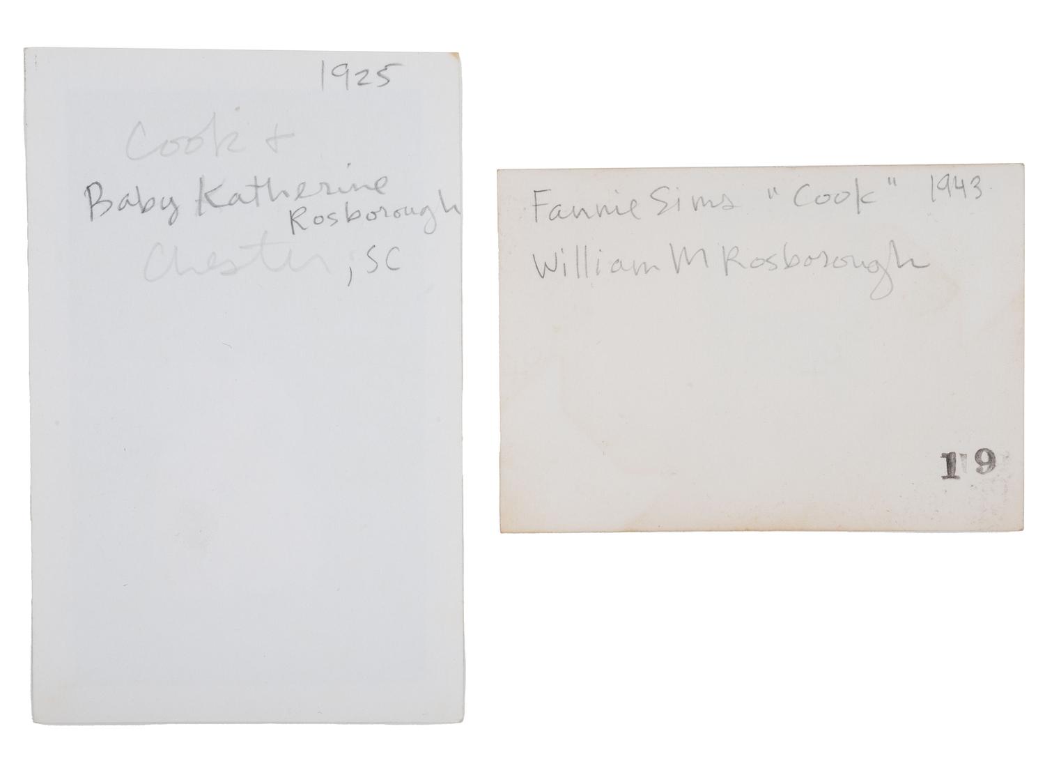 [SLAVERY] -- [RECONSTRUCTION]. Small archive of photographs and documents associated with Fannie "Cook" Sims (ca 1850-1943), a freed woman who worked as a domestic laborer in Chester County, South Carolina.
