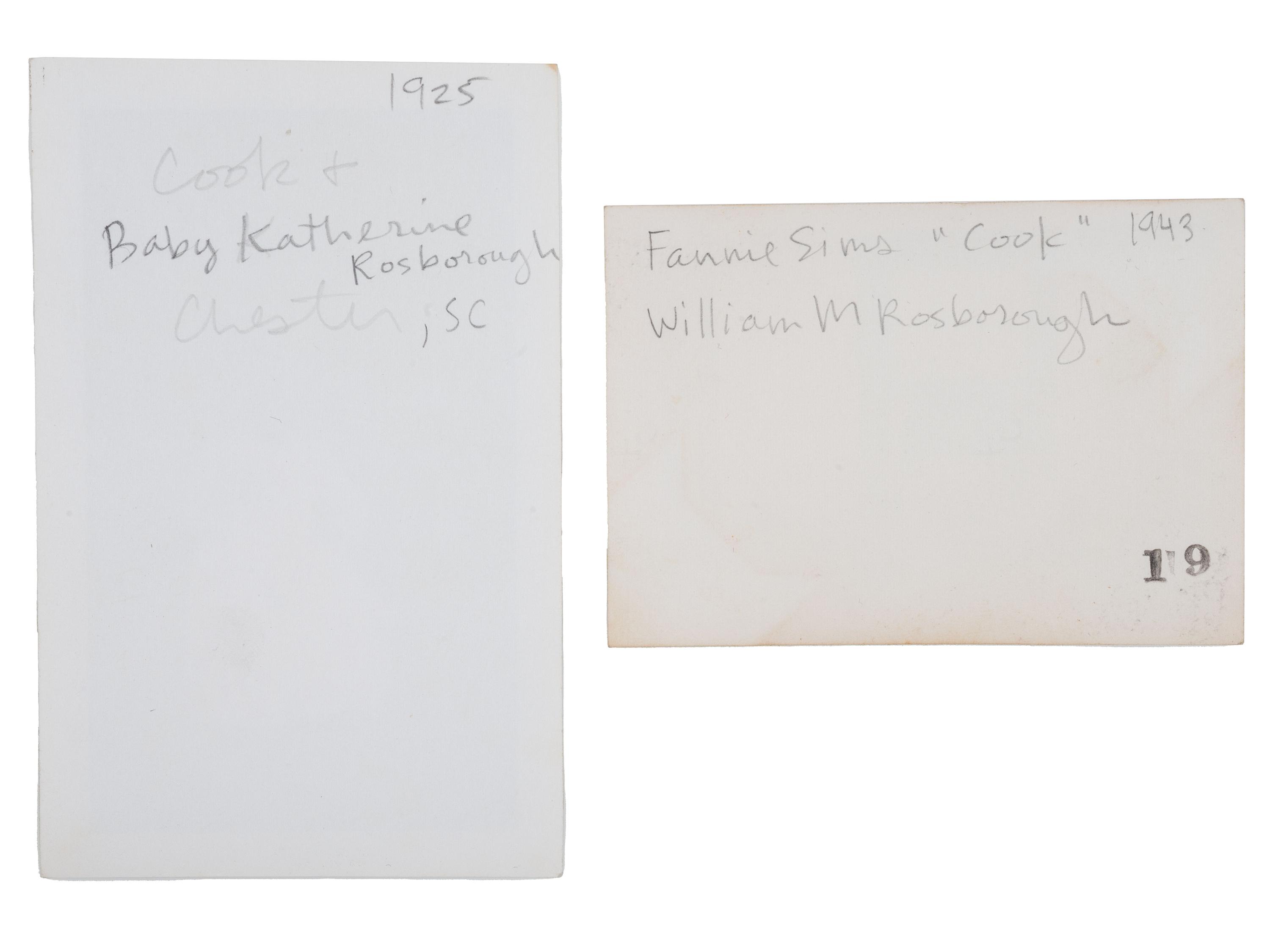 [SLAVERY] -- [RECONSTRUCTION]. Small archive of photographs and documents associated with Fannie "Cook" Sims (ca 1850-1943), a freed woman who worked as a domestic laborer in Chester County, South Carolina.