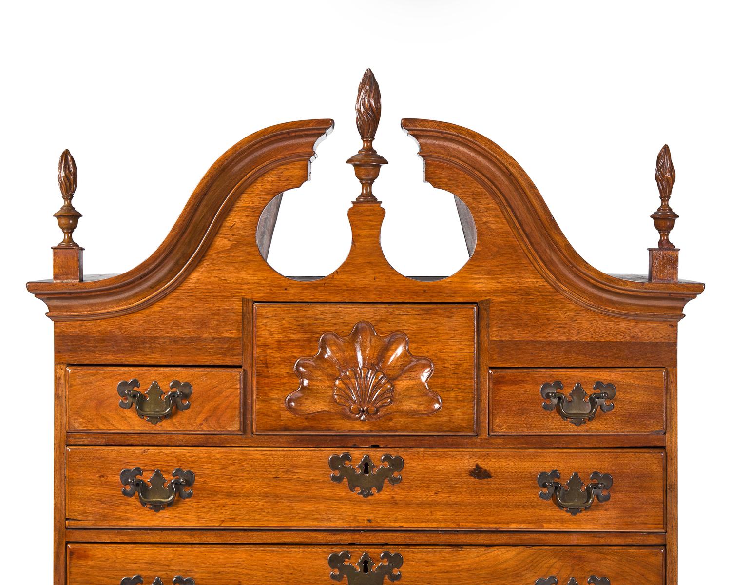 A Queen Anne Carved Walnut High Chest Of Drawers