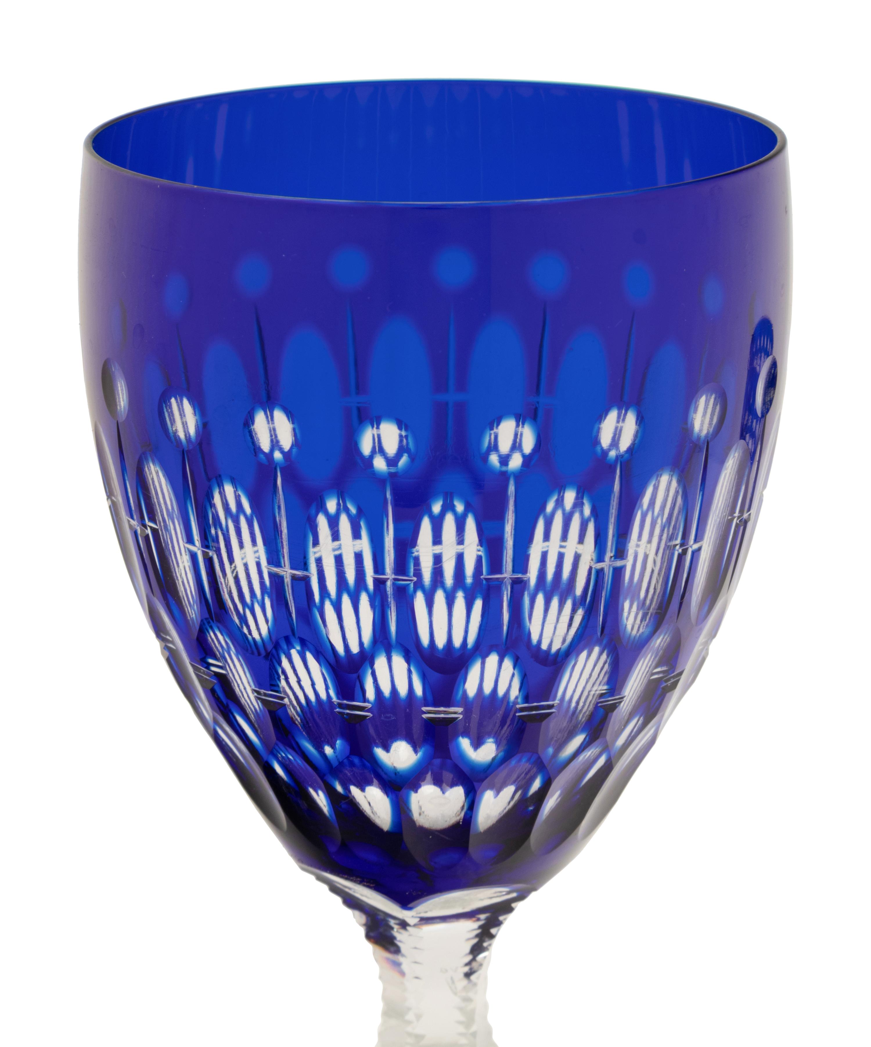 A Group of Cobalt Blue Cut-to-Clear Glass Stemware