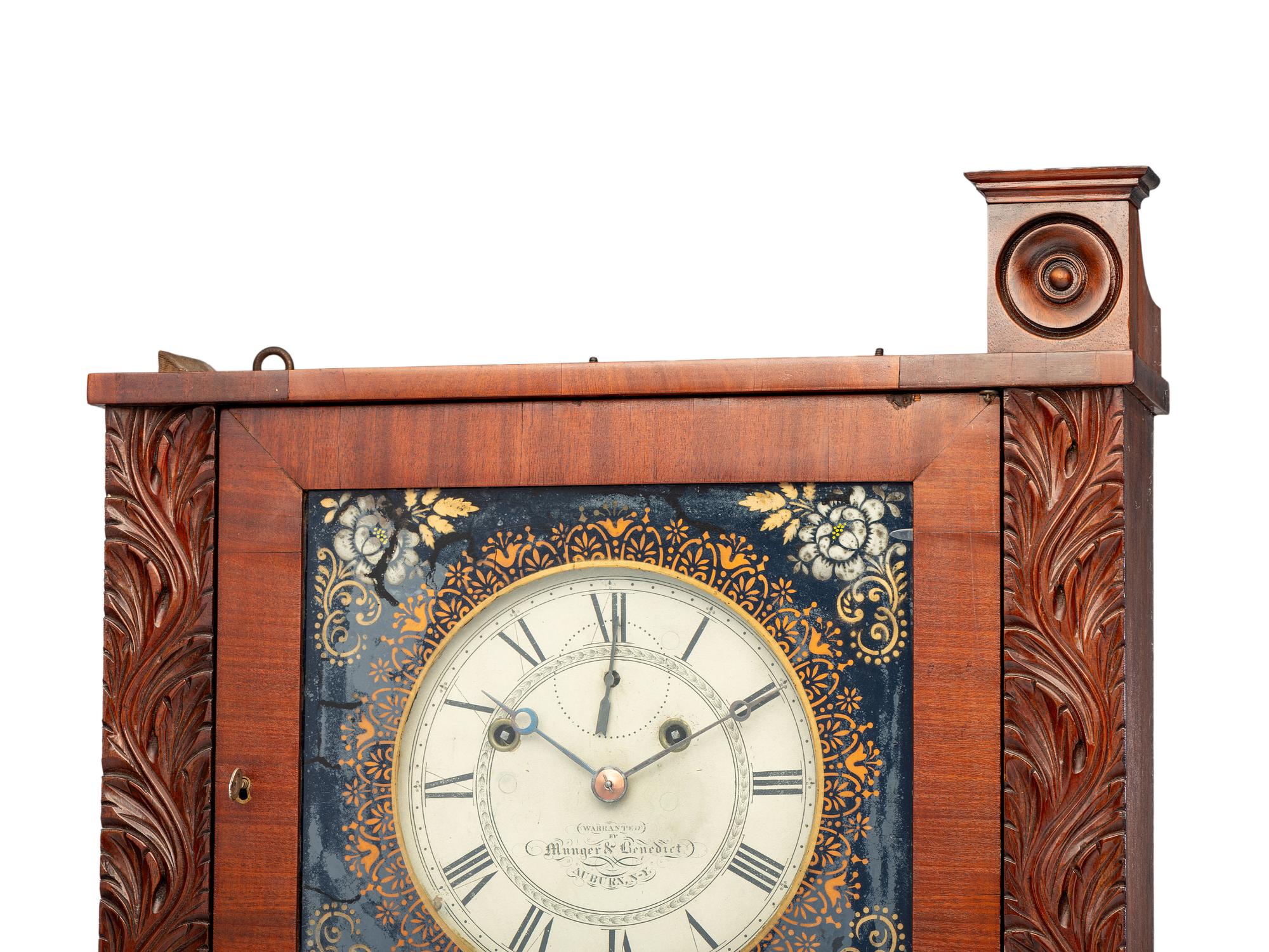 An American Classical Mahogany Eglomise Mantel Clock