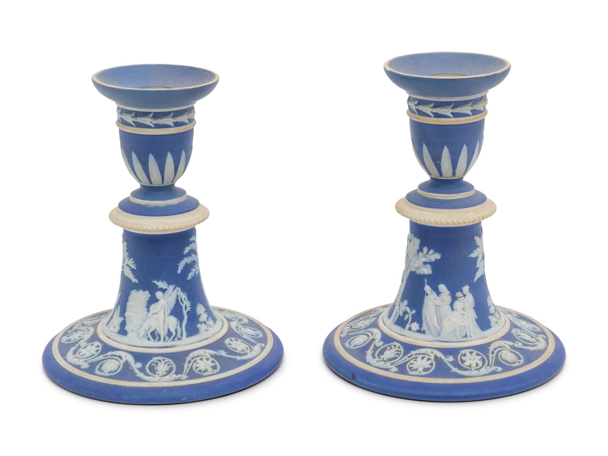 A Pair of Wedgwood Jasperware Candlesticks