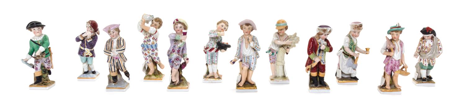 A Set of Twelve German Porcelain Figures Height of tallest 4 1/8 inches. — 19TH/20TH CENTURY
