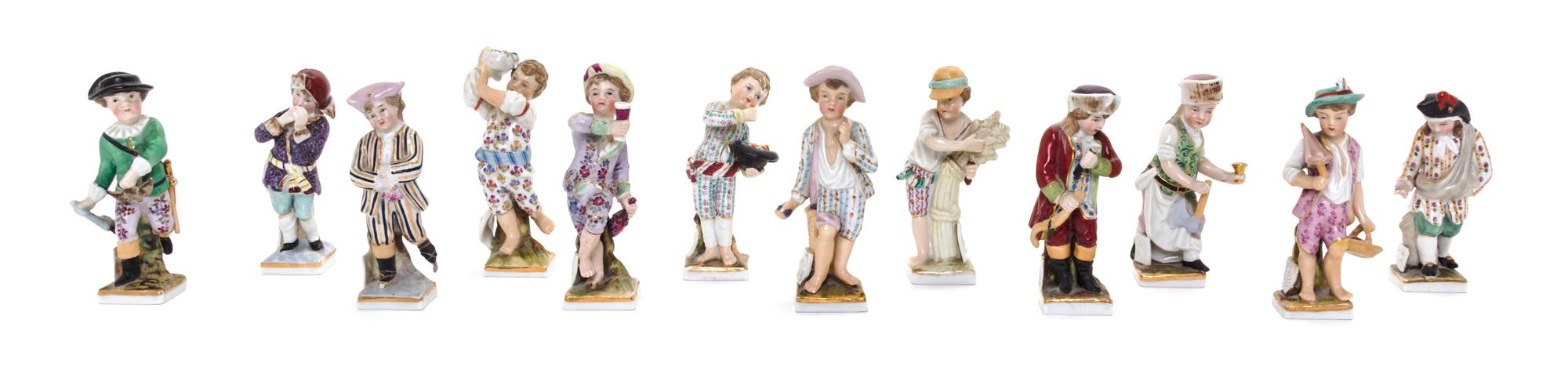 A Set of Twelve German Porcelain Figures Height of tallest 4 1/8 inches. — 19TH/20TH CENTURY