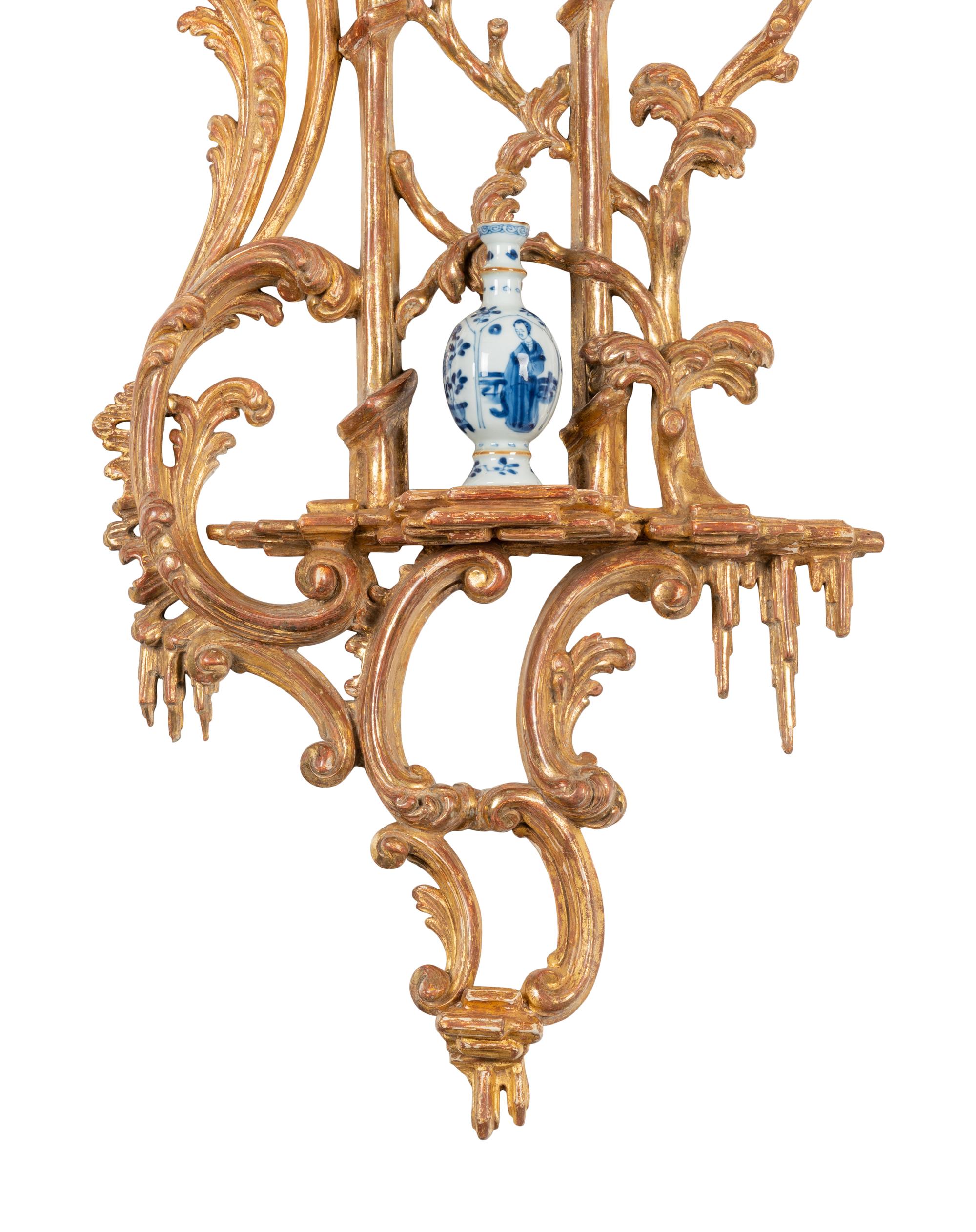 A Pair of George III "Chinese Chippendale" Giltwood Wall Brackets