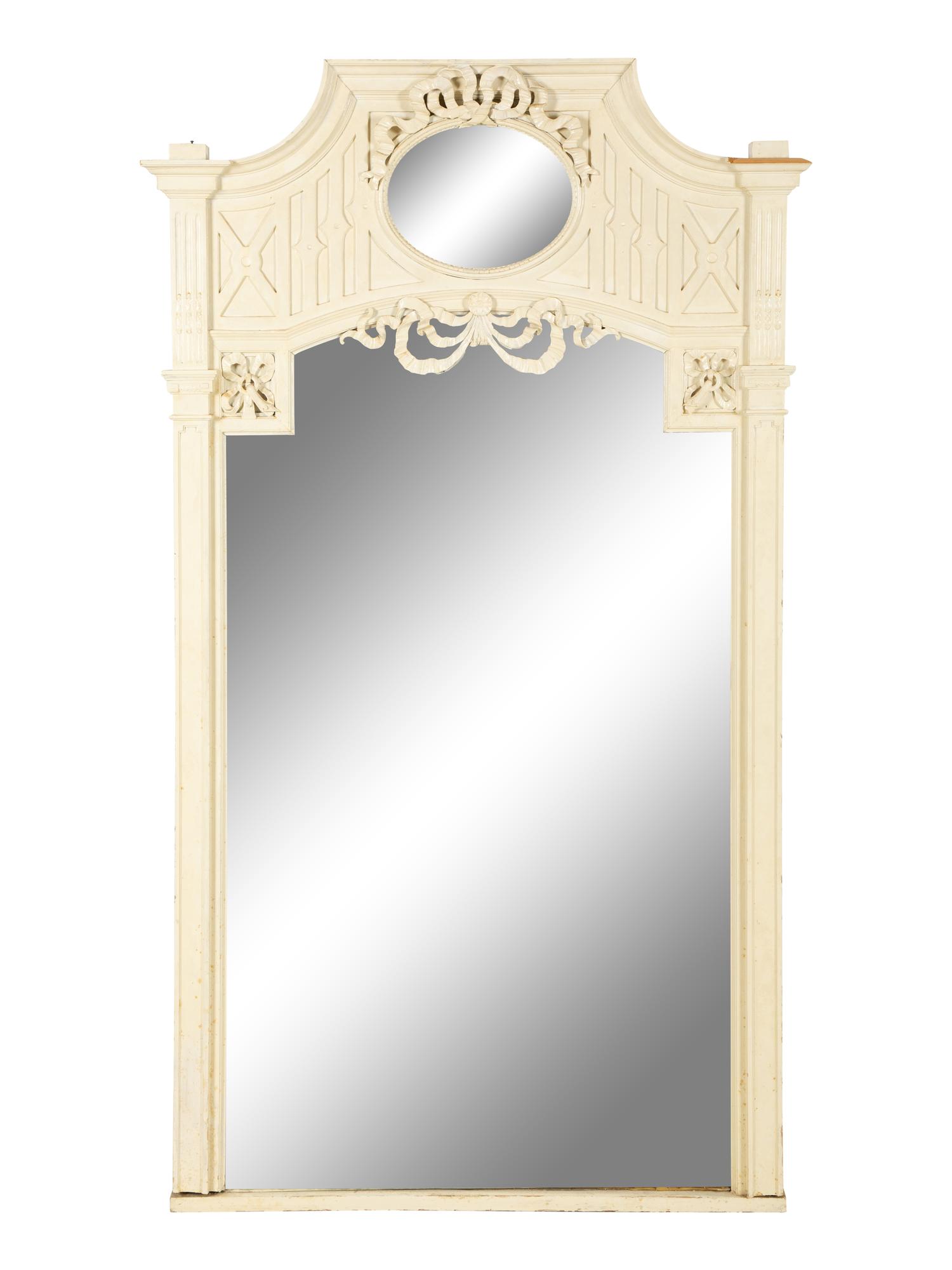 A Continental White Painted Mirrored Door Cabinet on Marble Top Base — Late 19th Century
