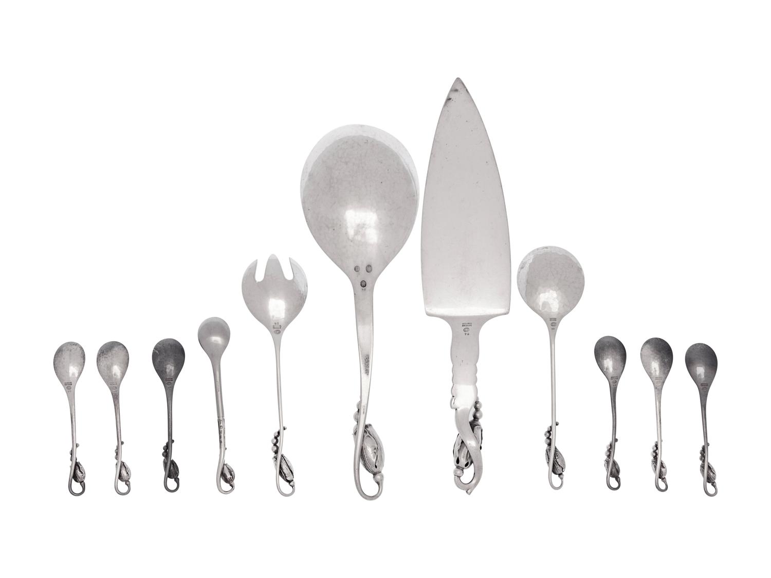Eleven Georg Jensen Silver Blossom Pattern Flatware Articles