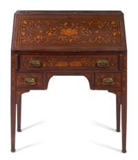 A Dutch Marquetry Fall Front Writing Desk Height 30 1/2 x width 44 x depth 17 1/4 inches. — 19TH/20TH CENTURY