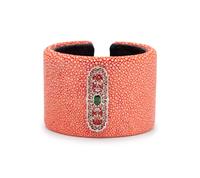 SHAGREEN AND GREEN GEMSTONE CUFF BRACELET