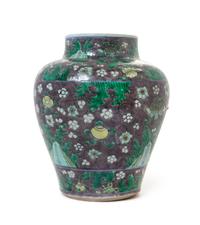 An Aubergine and Famille Verte Porcelain Jar — QING DYNASTY