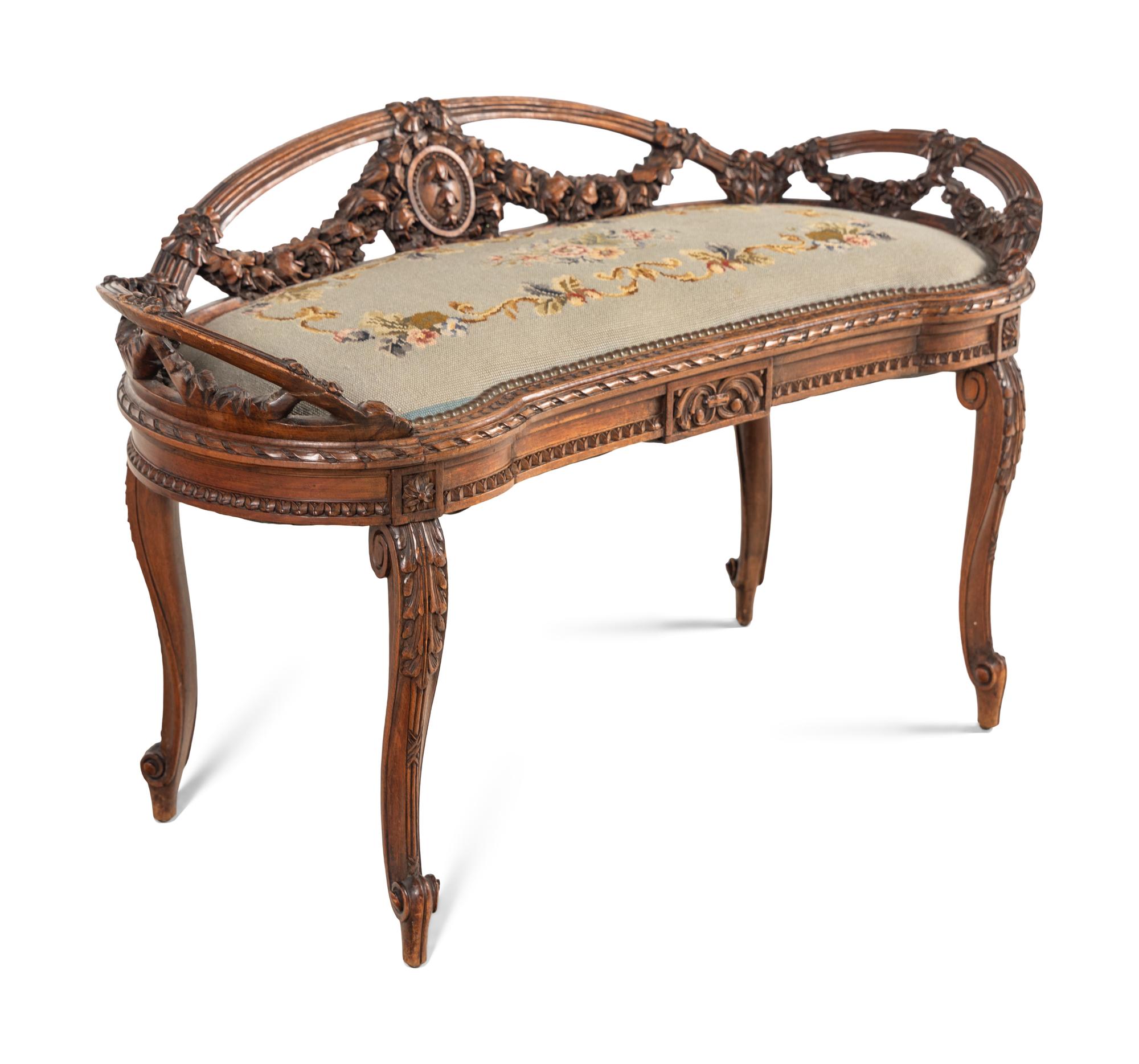 A Louis XVI Style Carved Walnut Window Seat