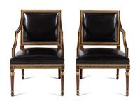 A Pair of Neoclassical Style Parcel Gilt Mahogany Armchairs