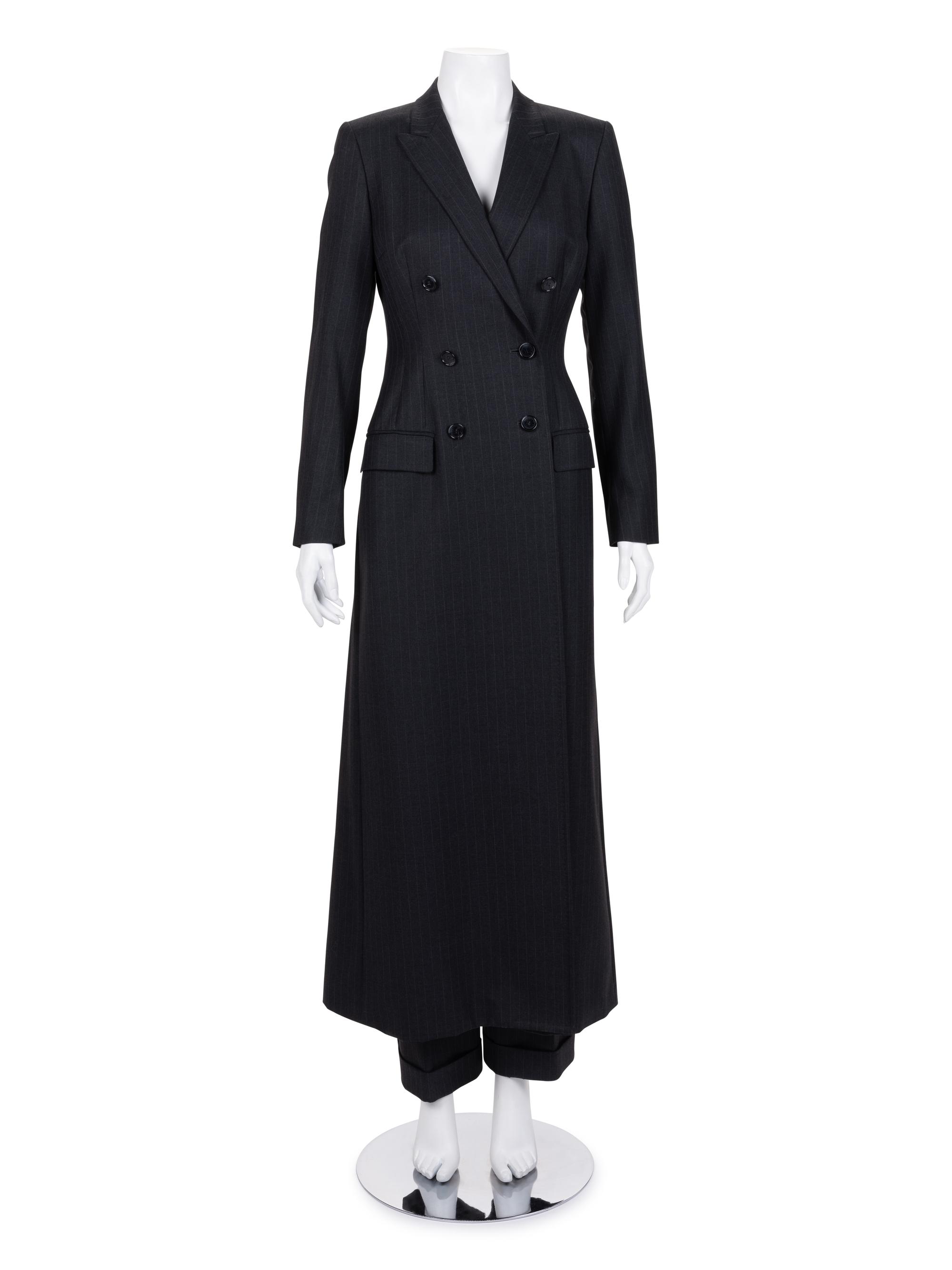 Dolce & Gabbana Pinstripe Long Coat and Pants Ensemble, 1990-2000s