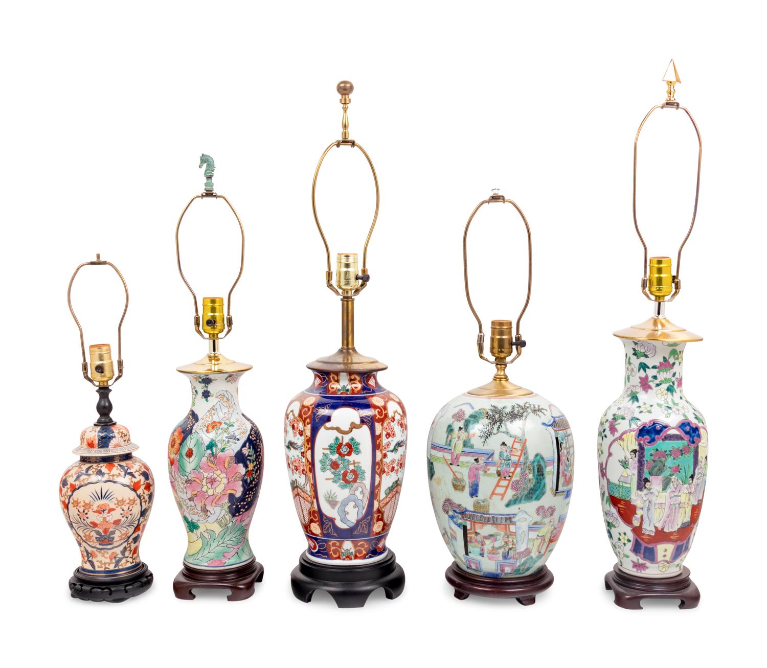 Five Chinese Export Porcelain Table Lamps