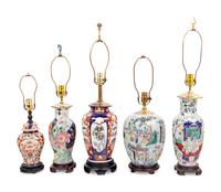 Five Chinese Export Porcelain Table Lamps