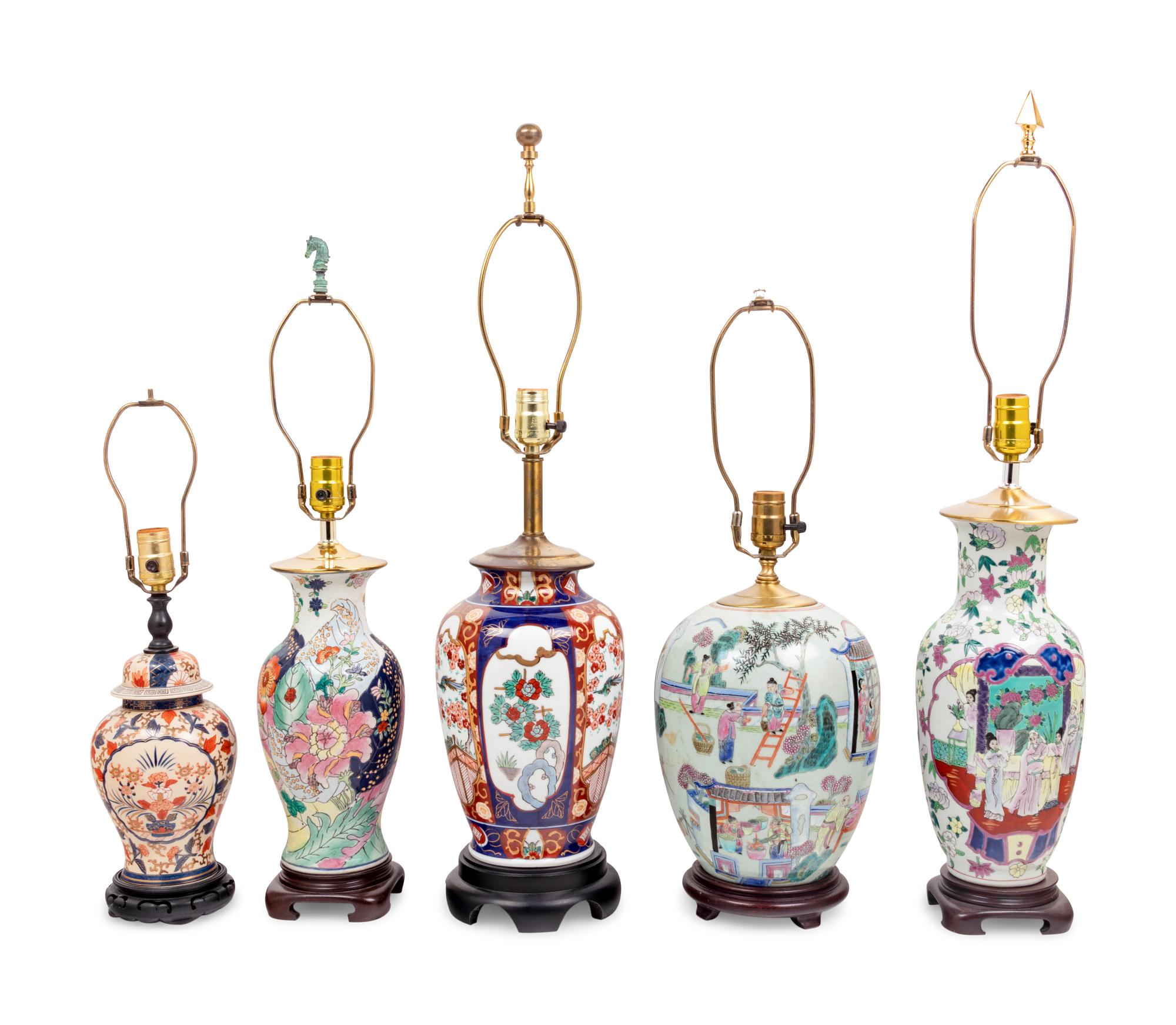Five Chinese Export Porcelain Table Lamps