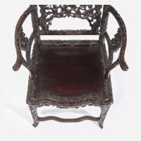 An unusual pair of Chinese carved hardwood armchairs 中国硬木扶手椅一对 Late 19th to early 20th Century ?????????????