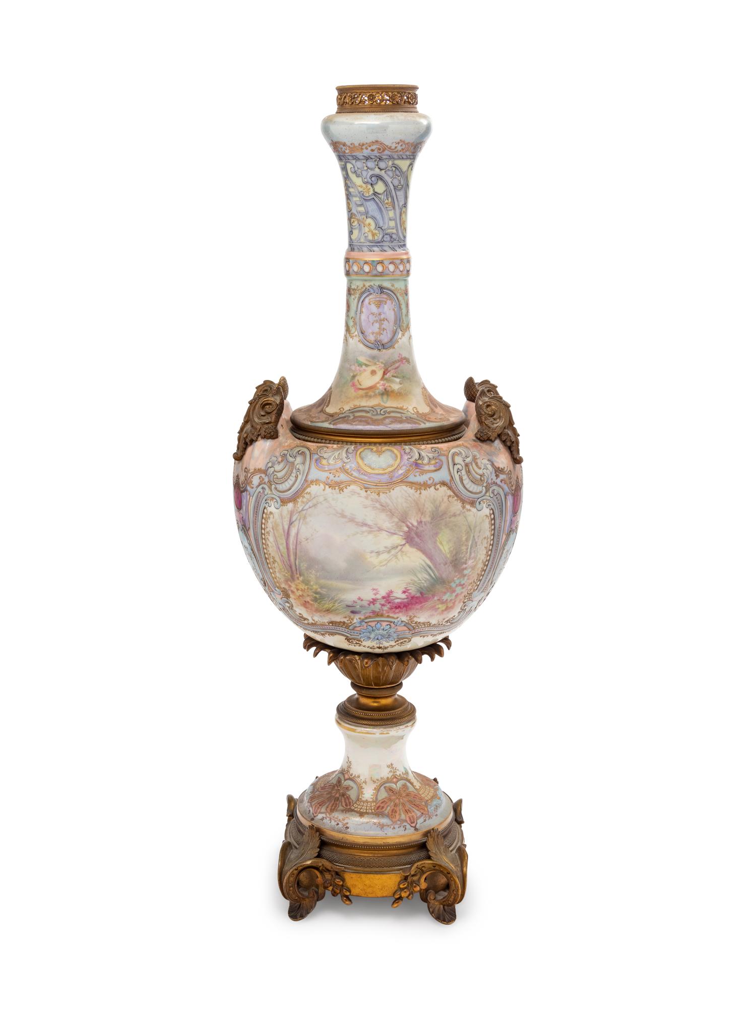 A Sèvres Style Gilt Bronze Mounted Painted Porcelain Vase