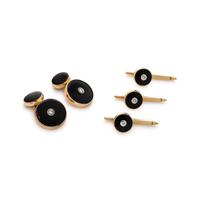 YELLOW GOLD, ONYX AND DIAMOND DRESS SET