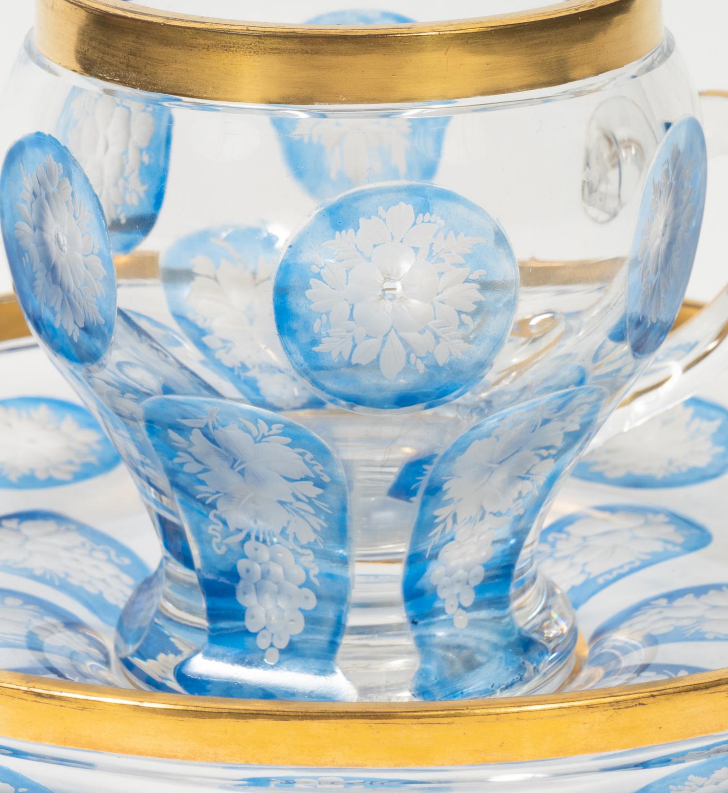 A Bohemian Cobalt Cut-to-Clear Glass Teacup and Saucer