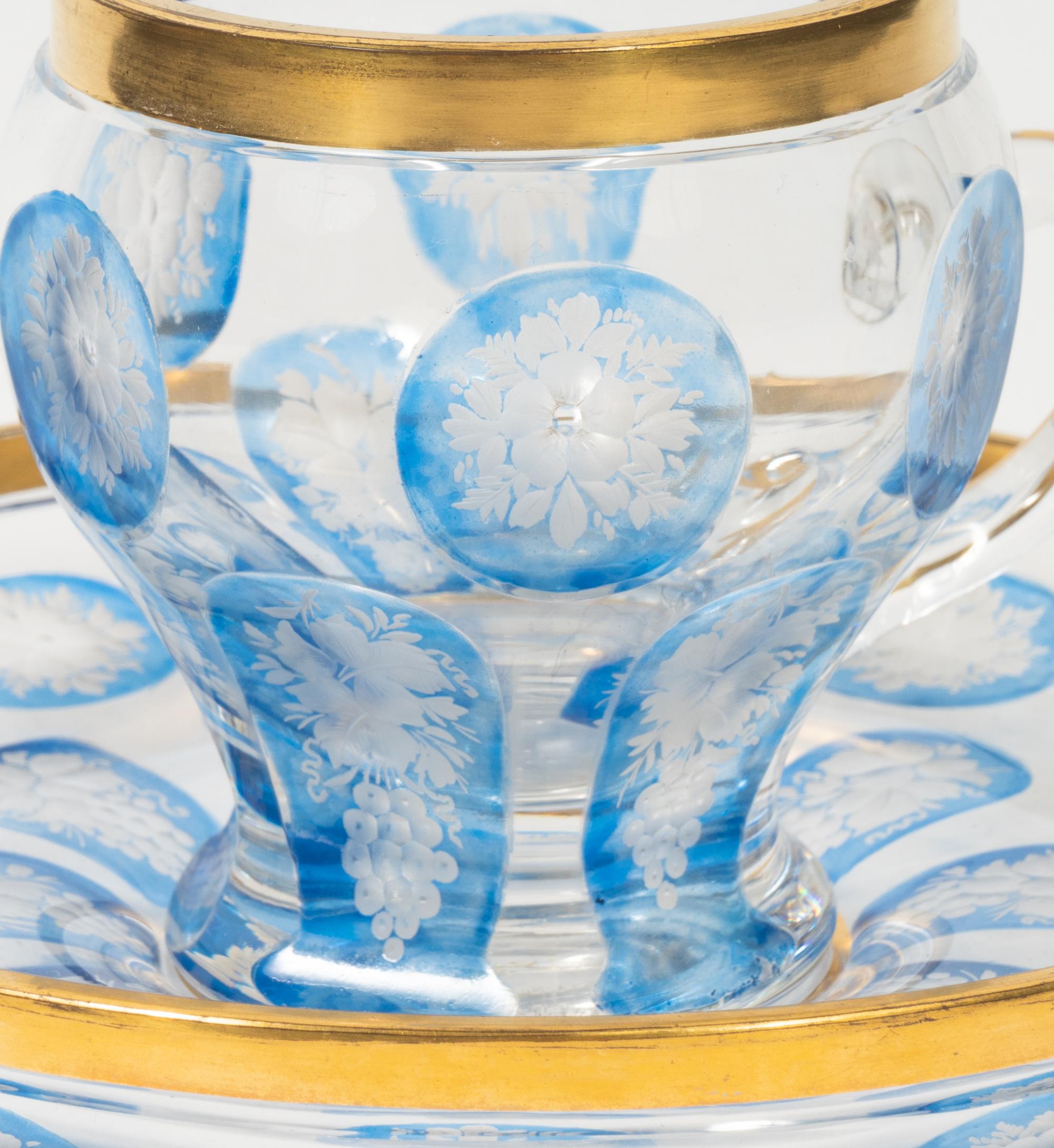 A Bohemian Cobalt Cut-to-Clear Glass Teacup and Saucer