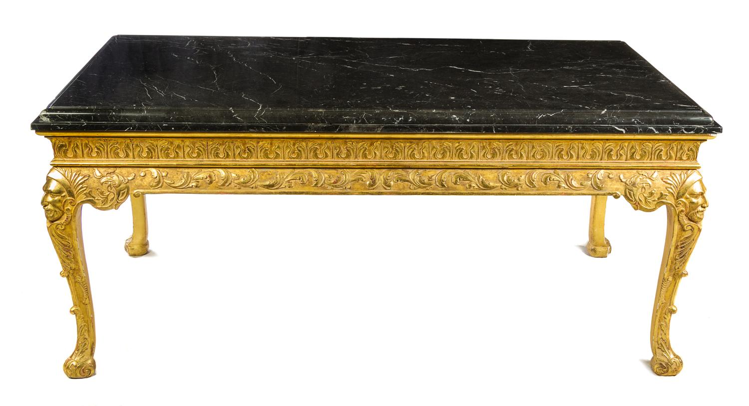 A George II Style Giltwood Console Table Height 34 x width 79 x depth 45 1/2 inches. — J. ROBERT SCOTT, 20TH CENTURY