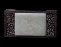 A Chinese Jade Inset Zitan Wood Ink Bed