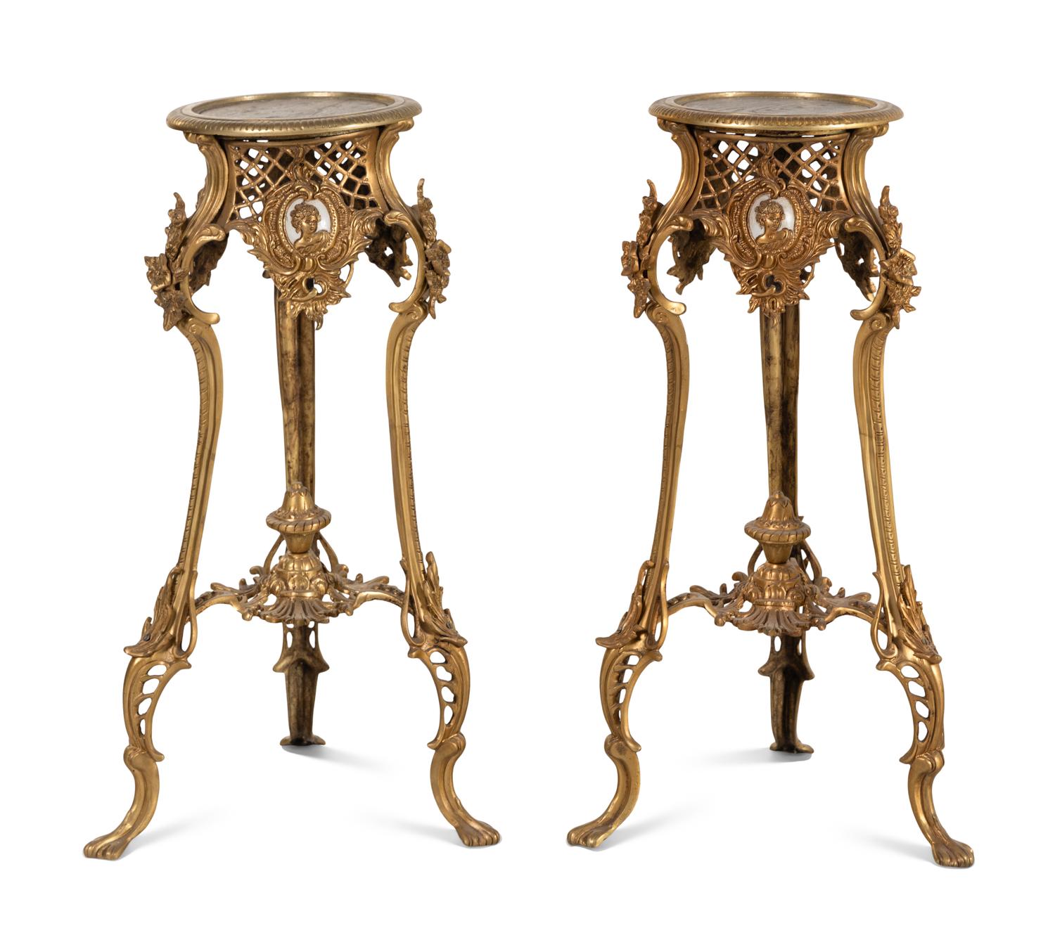 A Pair of Rococo Style Gilt Bronze Stands