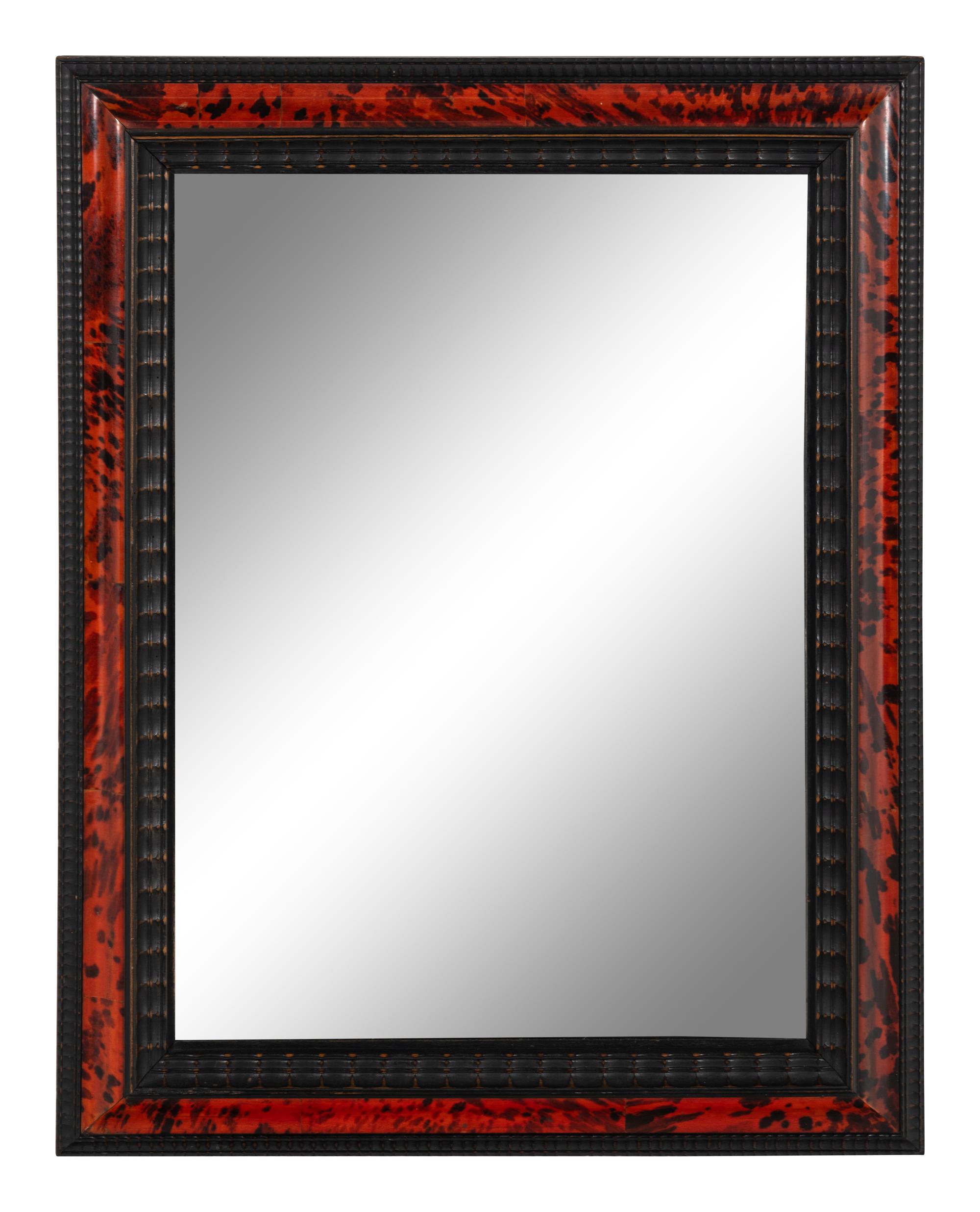 A Flemish Tortoise Shell Veneered and Ripple Molded Ebonized Mirror
