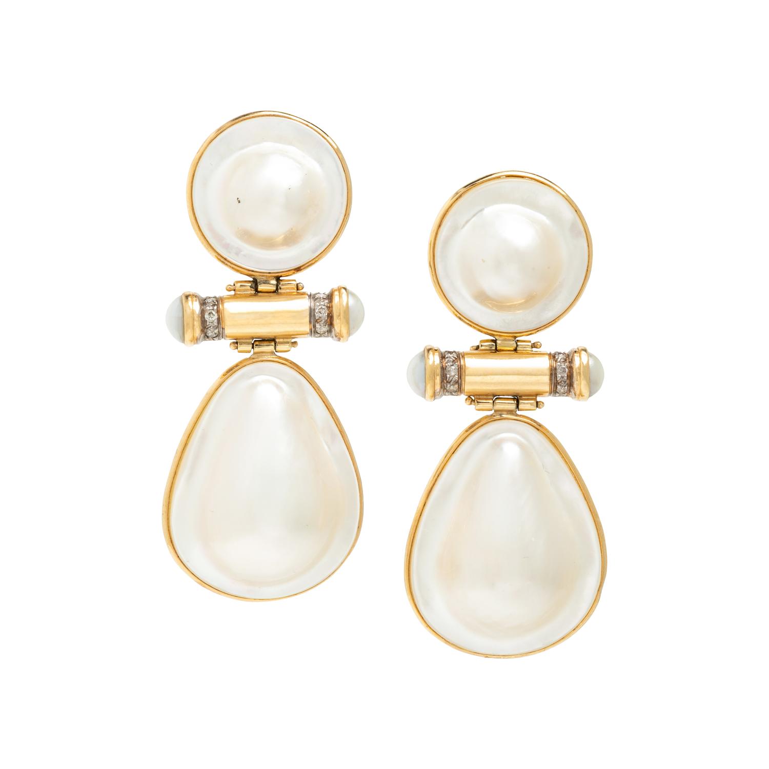 Blister Pearl and Yellow Gold Door Knocker Earrings