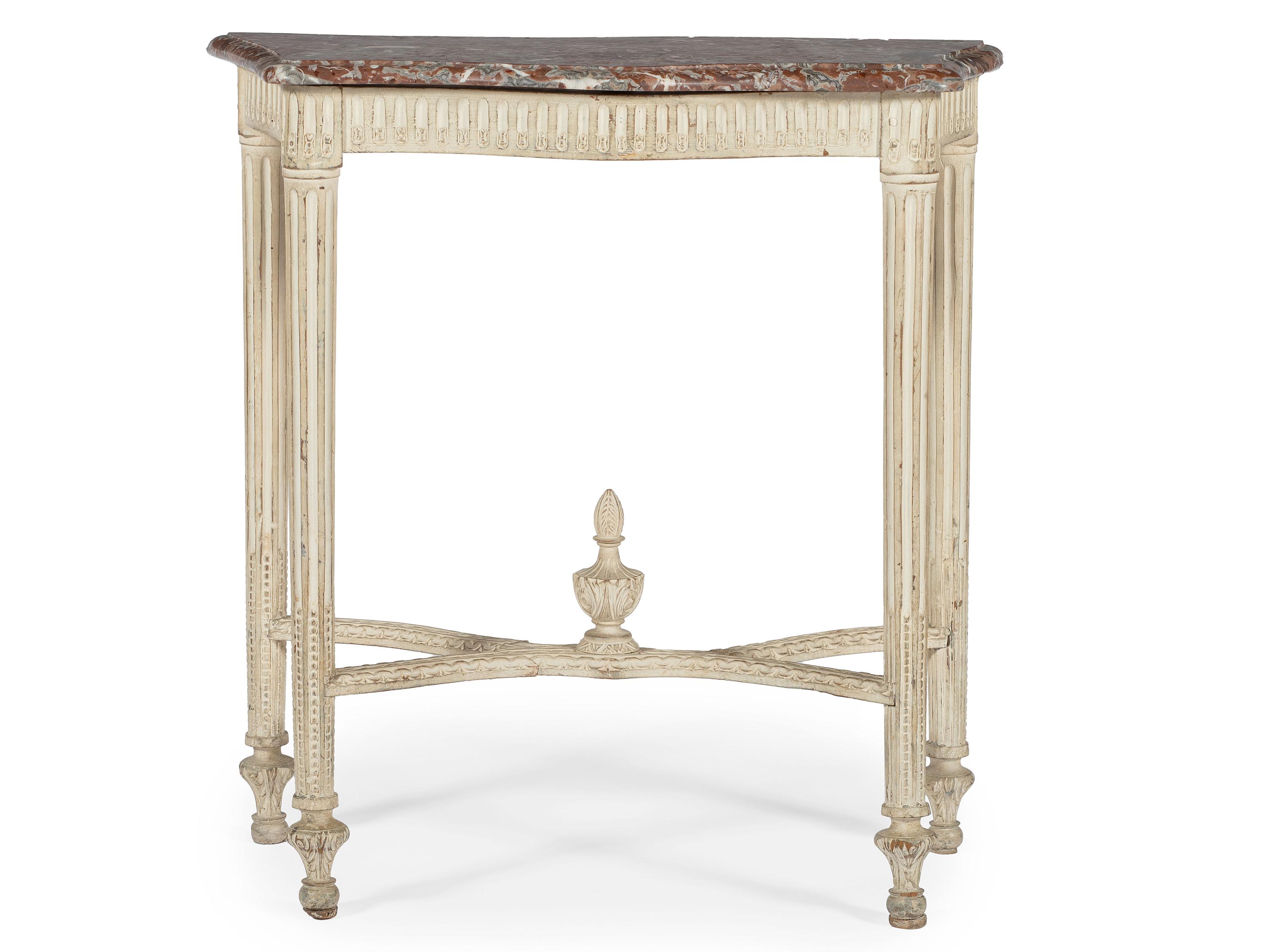 A Louis XVI Style White-Painted Marble-Top Console Table