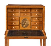 A George III Satinwood, Yew Wood and Marquetry Fall-Front Writing Cabinet on Stand