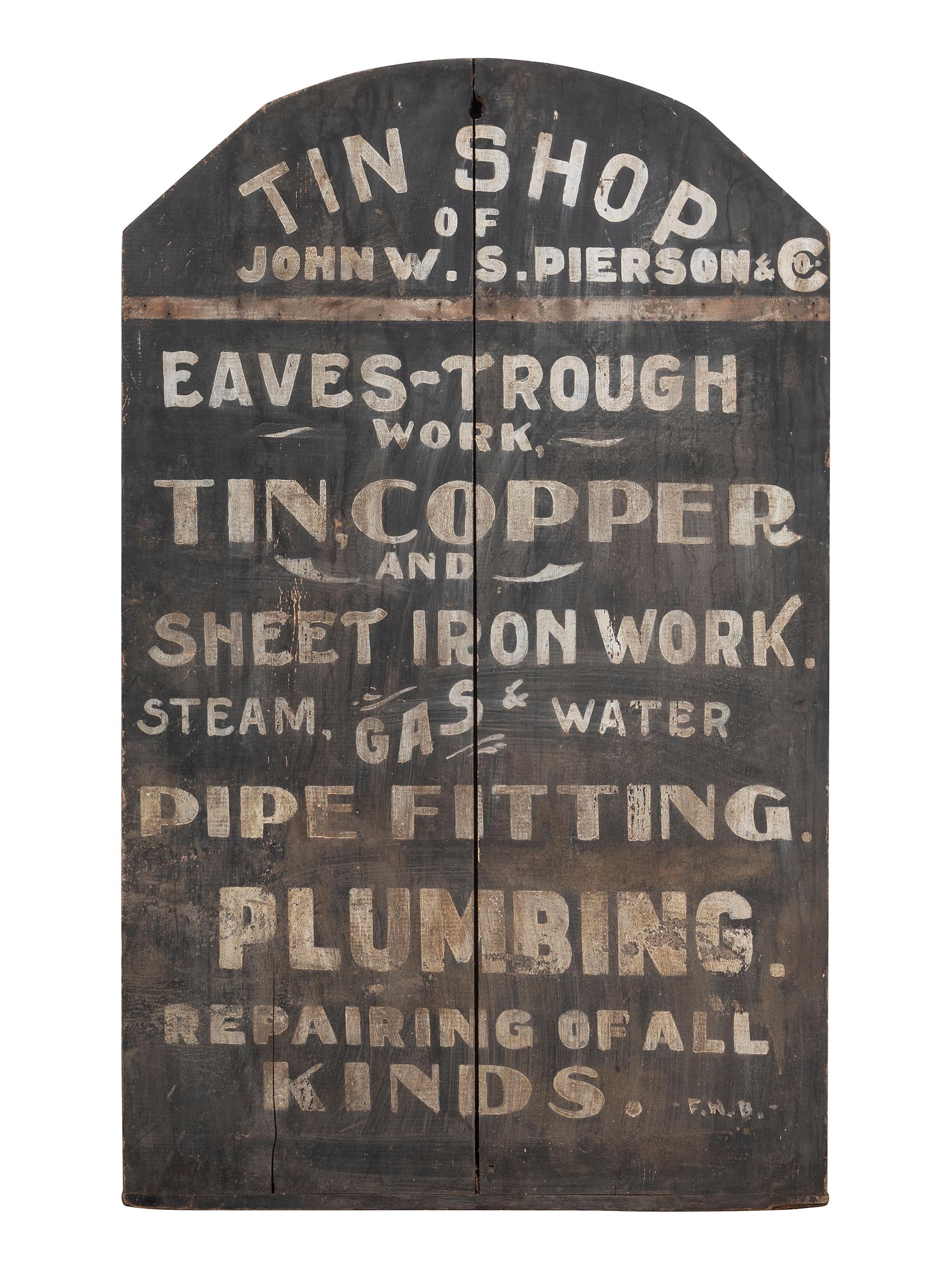 A Painted Wood Trade Sign for John W.S. Pierson's Tin Shop