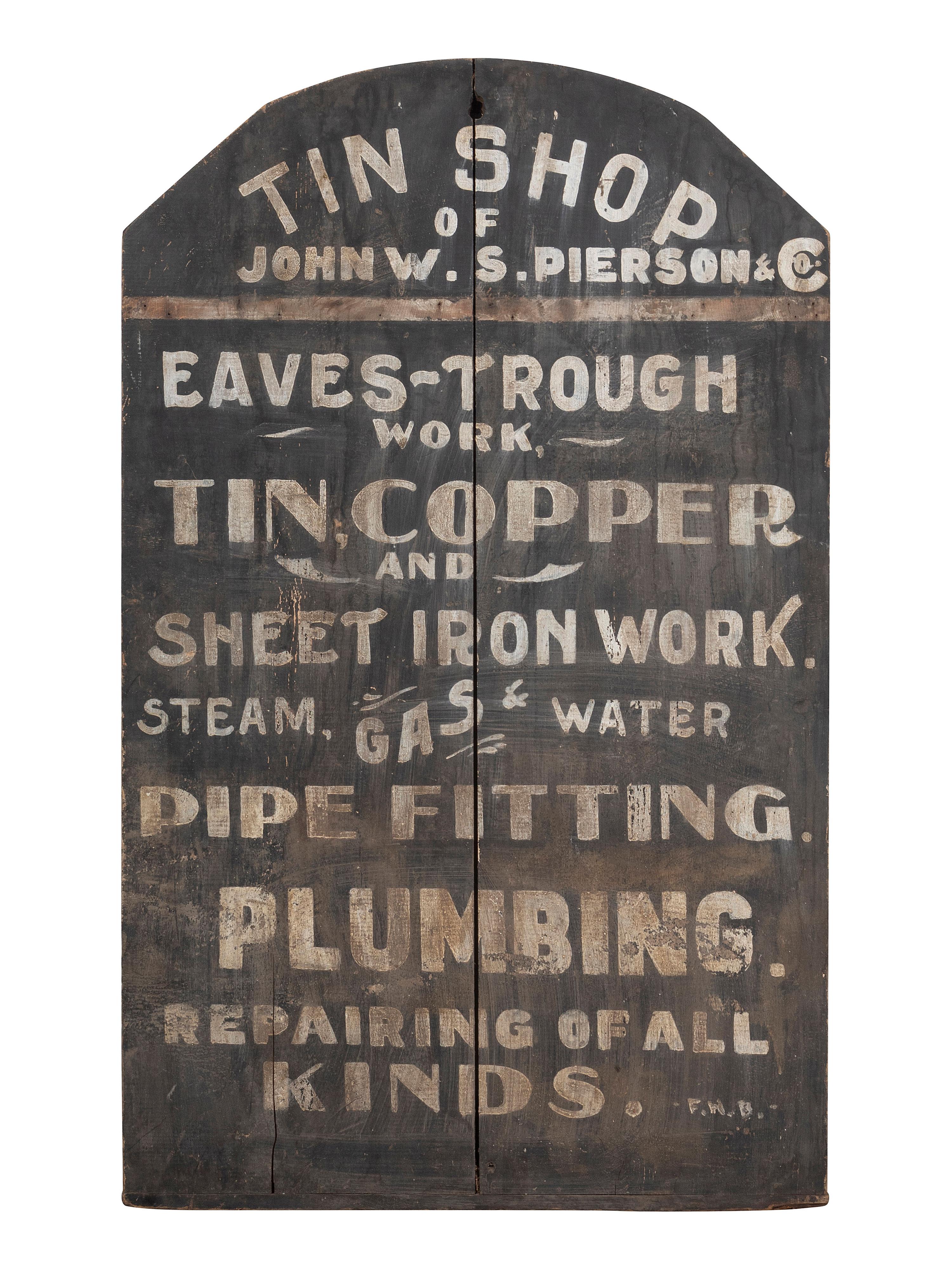 A Painted Wood Trade Sign for John W.S. Pierson's Tin Shop