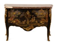 A Louis XV Gilt Bronze Mounted Lacquered Marble-Top Commode