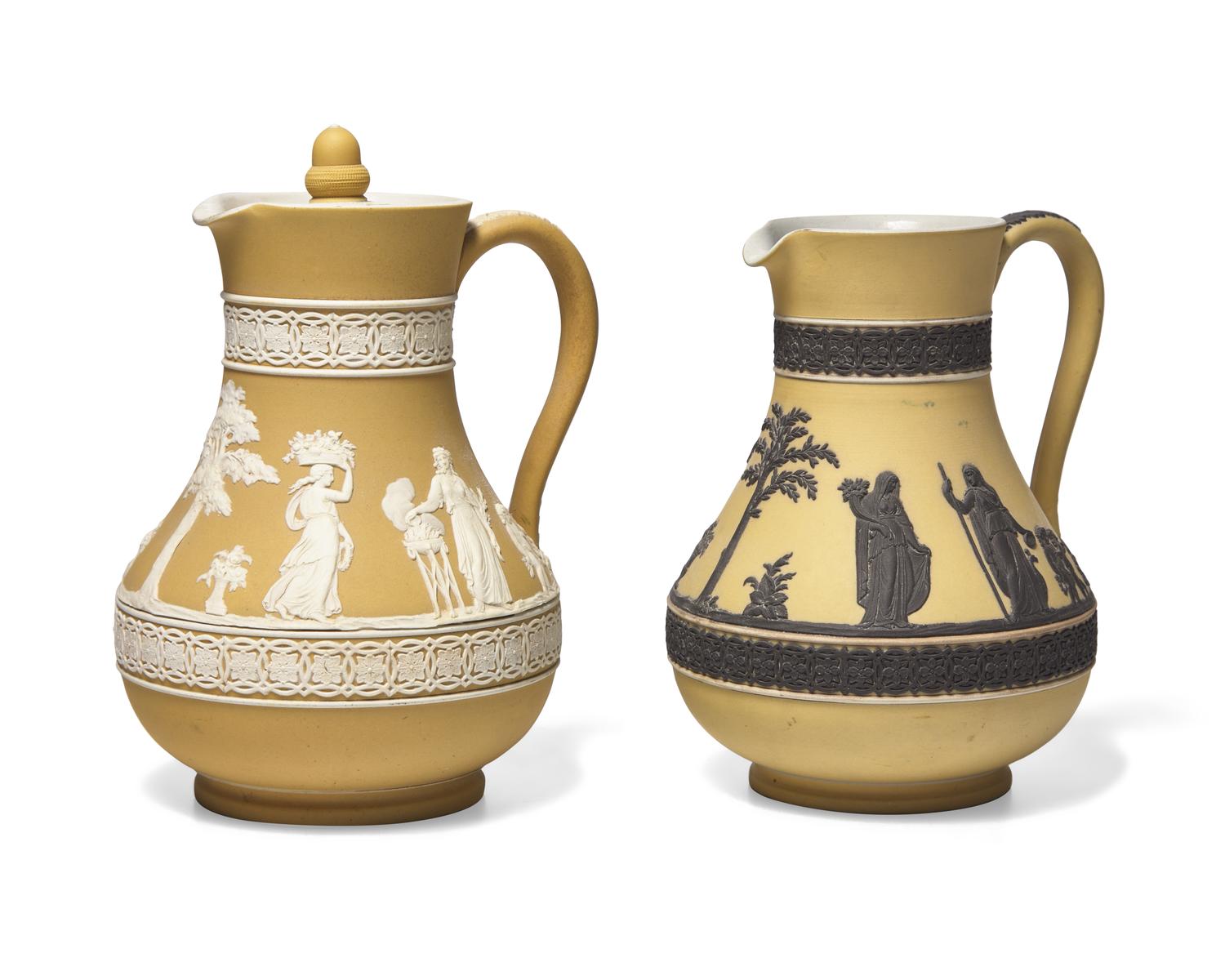 Two Wedgwood Yellow-Ground Ewers