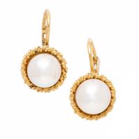 Cultured Pearl and Yellow Gold Earrings
