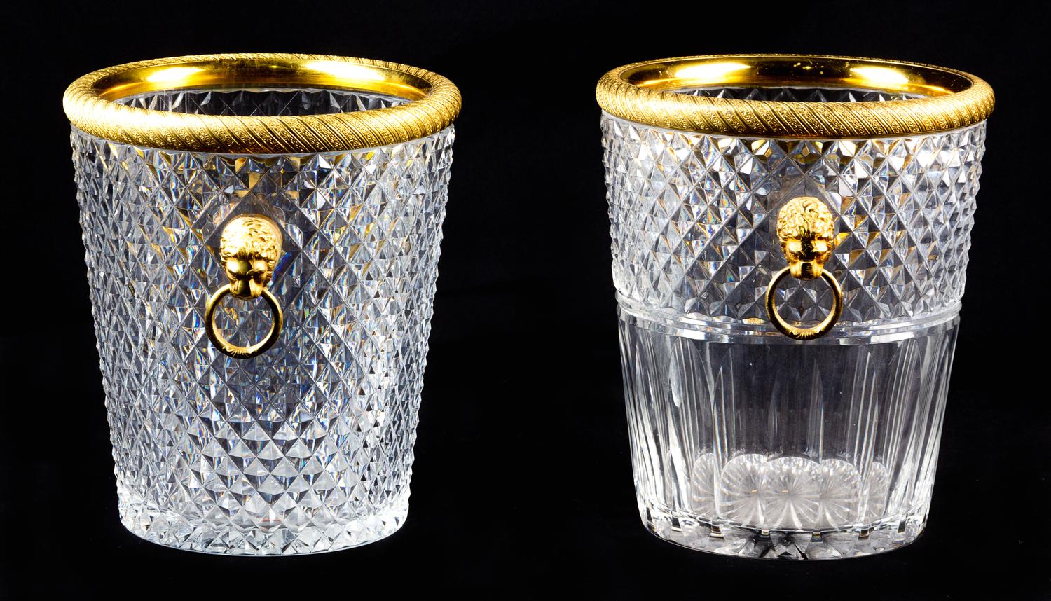 Two French Gilt Metal Mounted Cut Glass Wine Coolers Height of taller 9 3/8 inches. — LATE 19TH/EARLY 20TH CENTURY