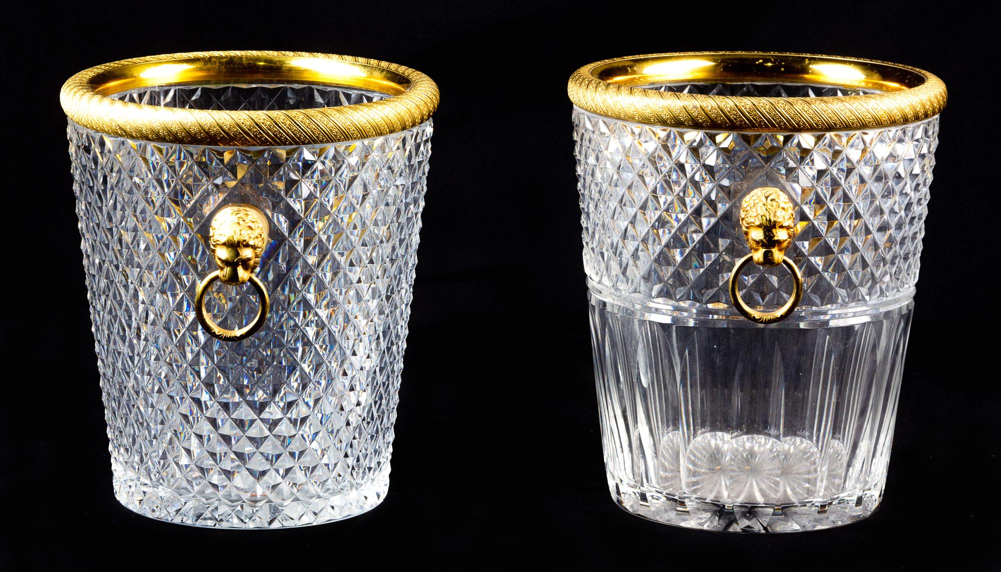 Two French Gilt Metal Mounted Cut Glass Wine Coolers Height of taller 9 3/8 inches. — LATE 19TH/EARLY 20TH CENTURY