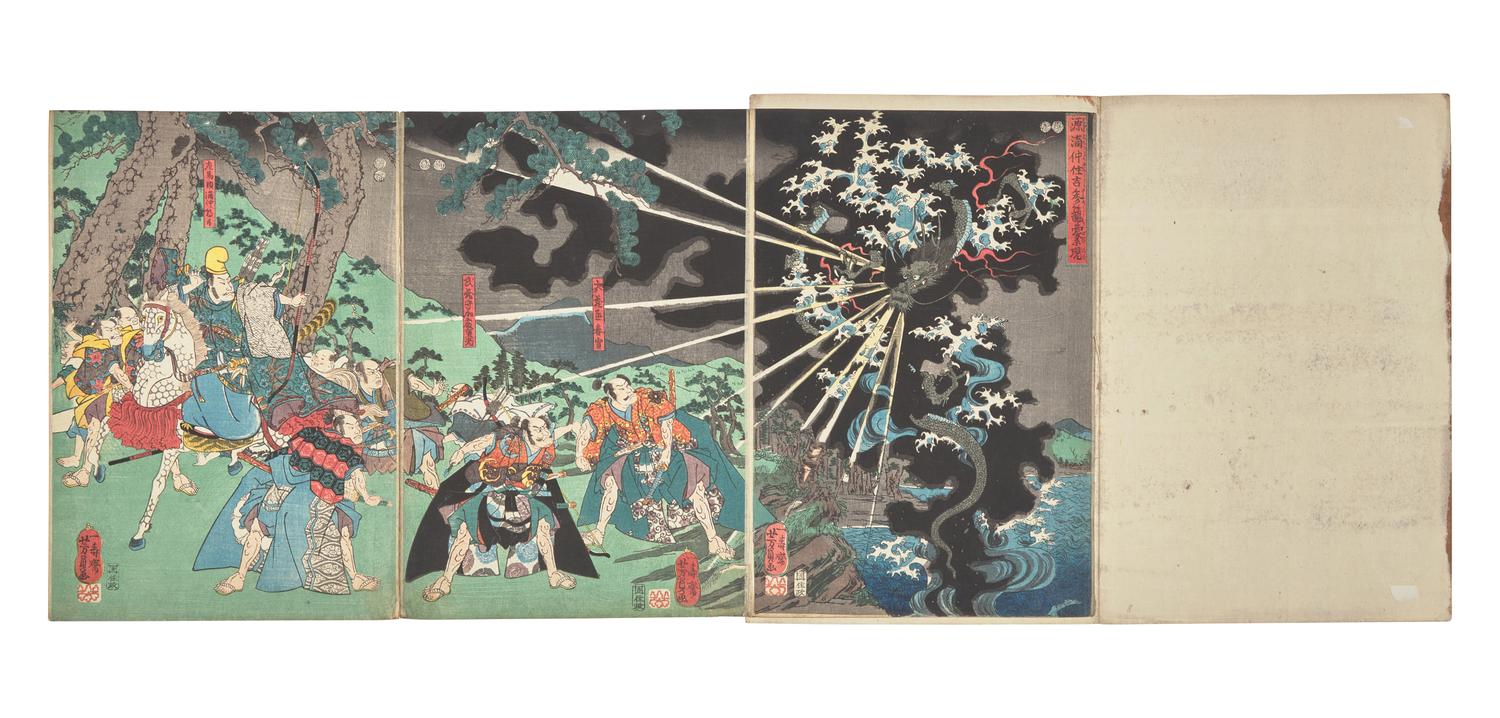 Utagawa Yoshitora (Japanese, 1836-1880) and Utagawa Yoshikazu (Japanese, active 1853-1870), Two Woodblock Triptychs