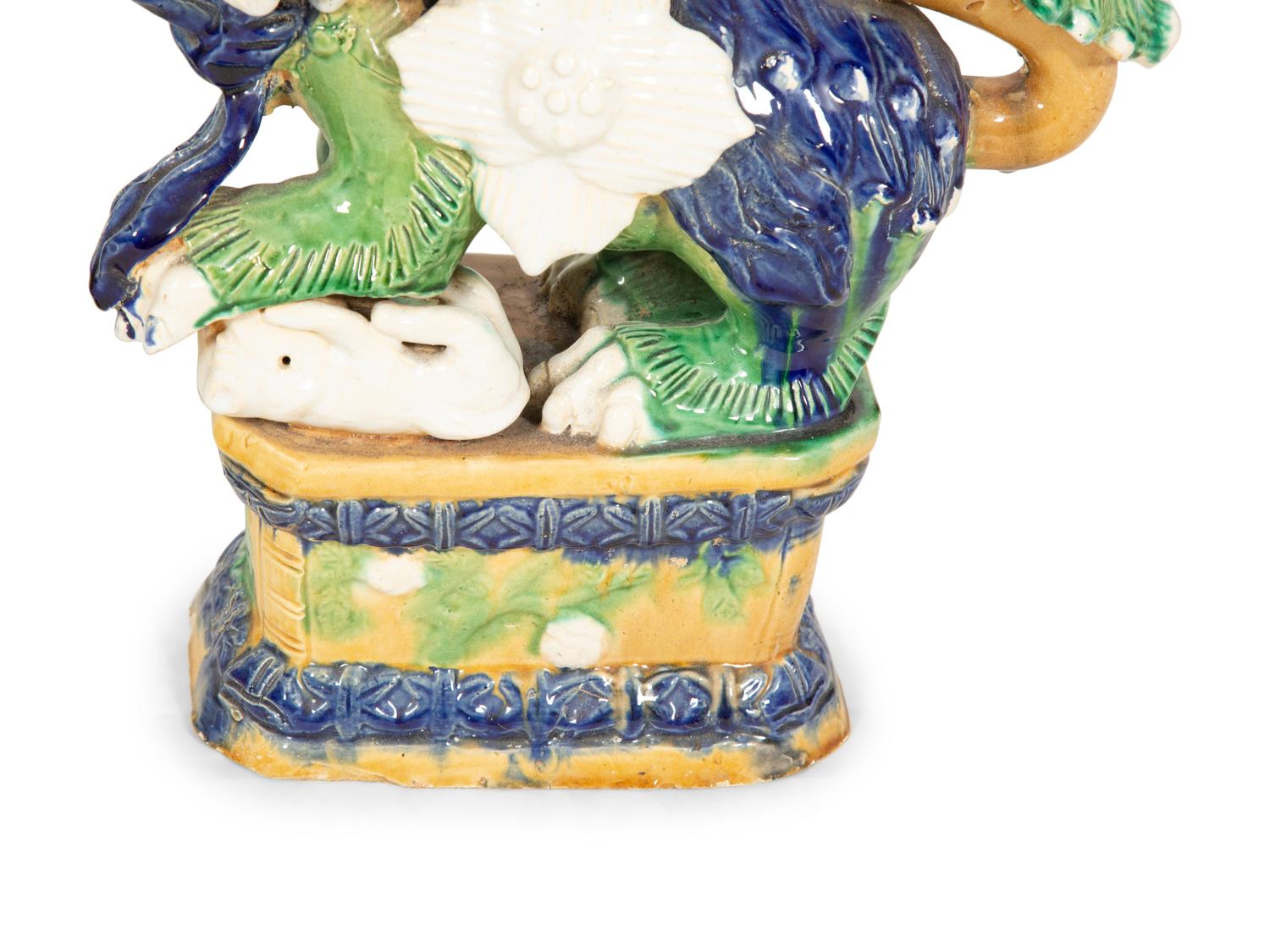 A Pair of Chinese Glazed Ceramic Guardian Lions