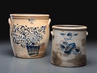 Two Cobalt Decorated Stoneware Crocks