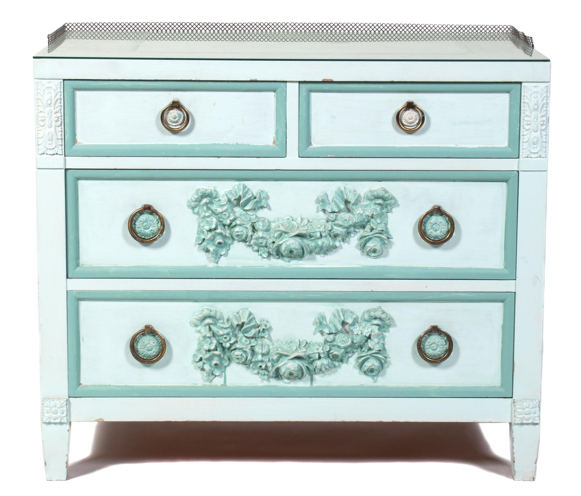 A Neoclassical Style Painted Chest of Drawers Height 28 x width 33 x depth 20 inches. — 20TH CENTURY